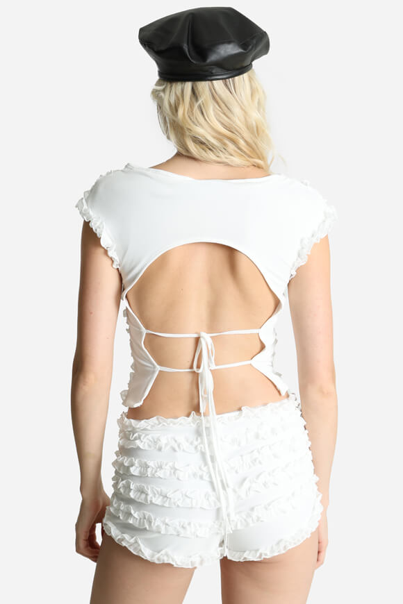 Neckholder Crop Top mit Rüschen - Offwhite