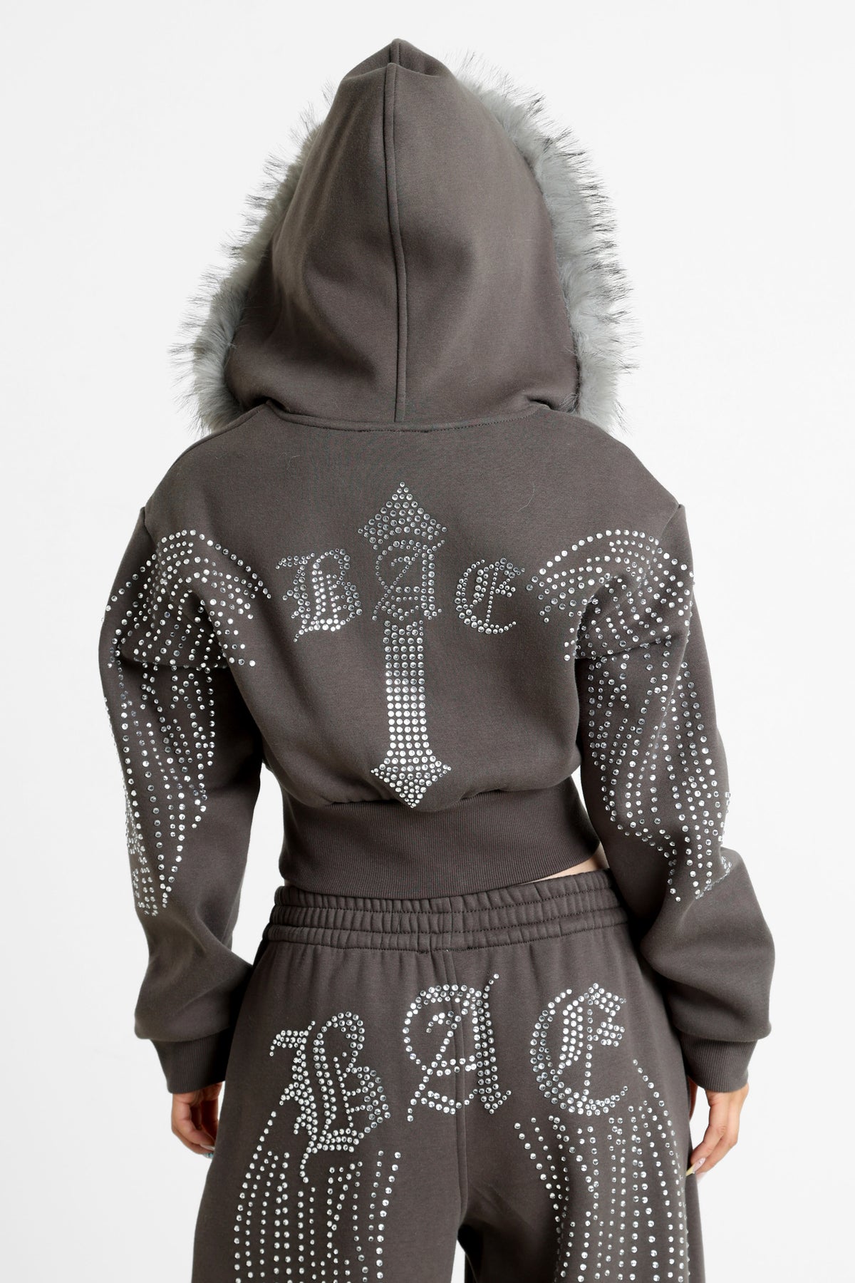 Sweat court zippé à capuchon - Gris foncé