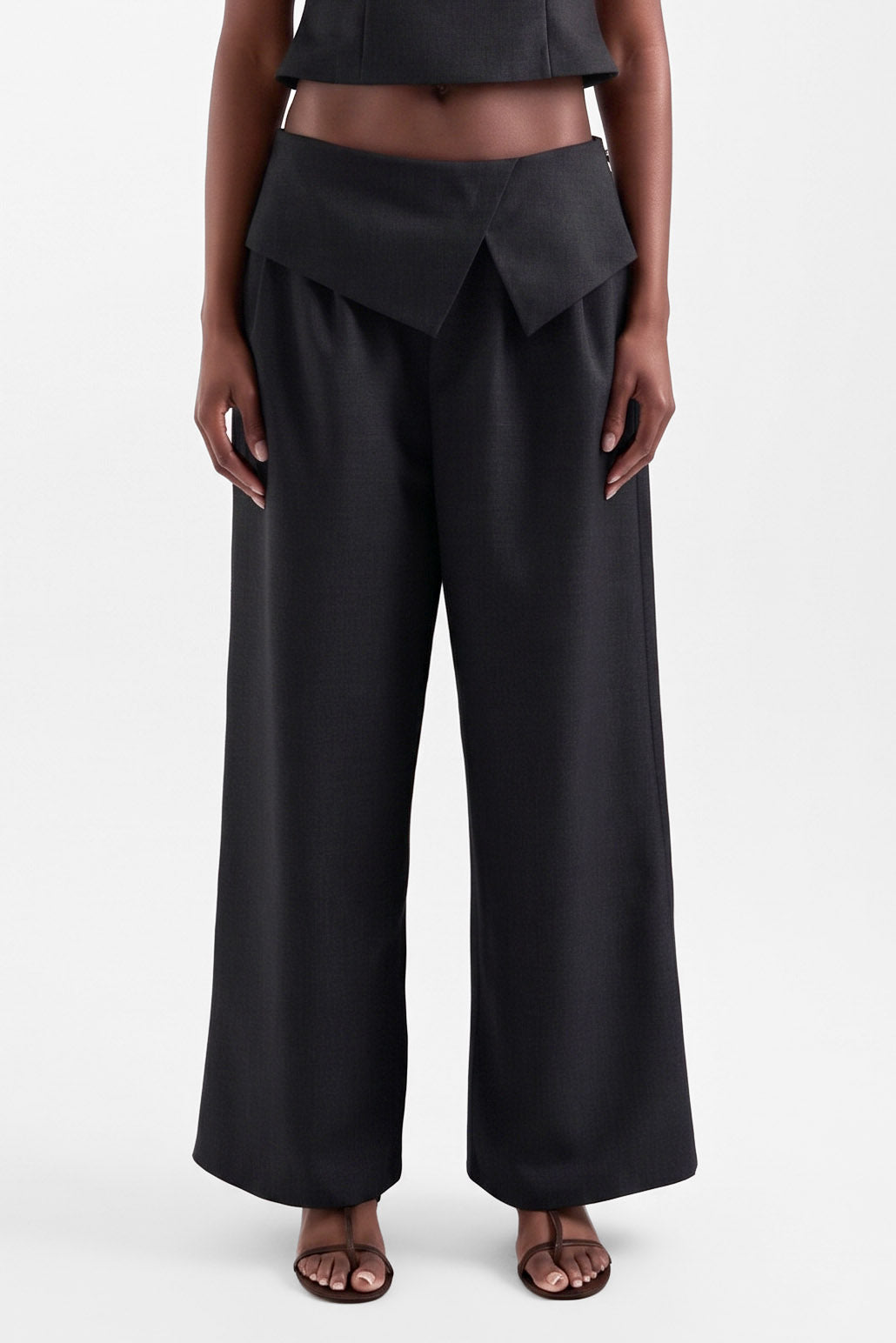 TSARWA pantalon wide leg en tissu - Jet Black