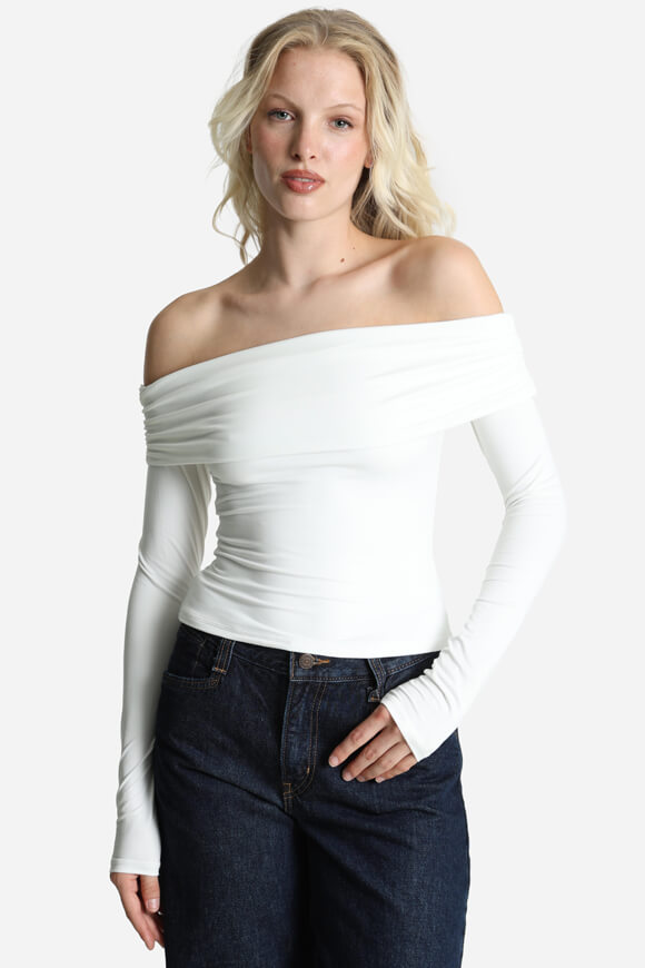 Chemise à manches longues Off Shoulder Crop - Blanc cassé