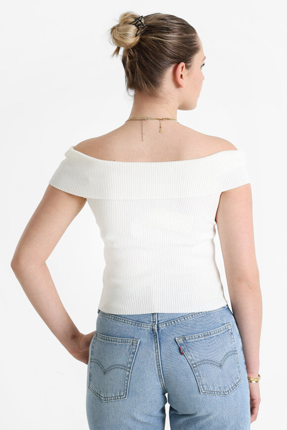 Top a coste in maglia off-shoulder - ecrù