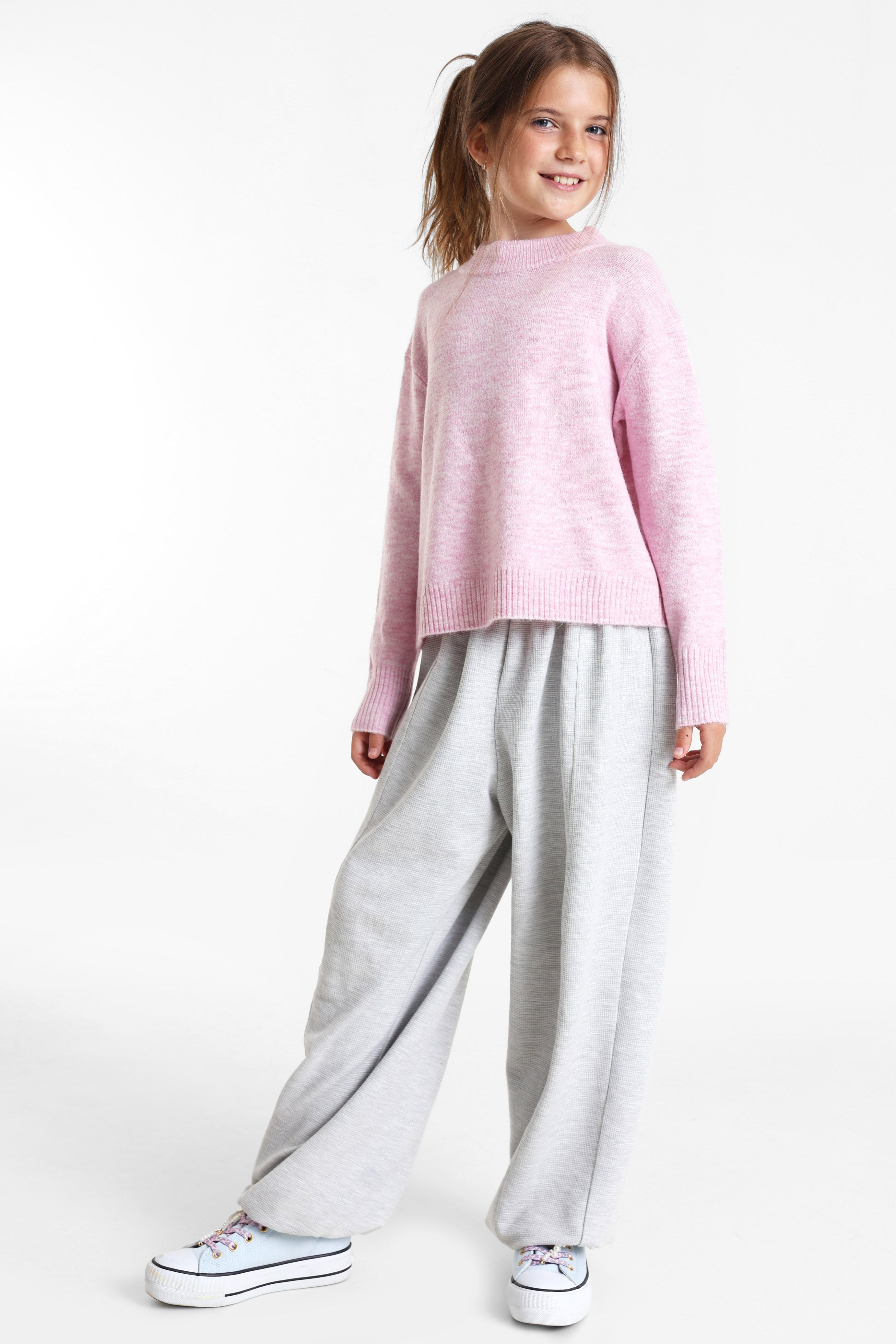Maglione ampio in maglia - Rosa mélange