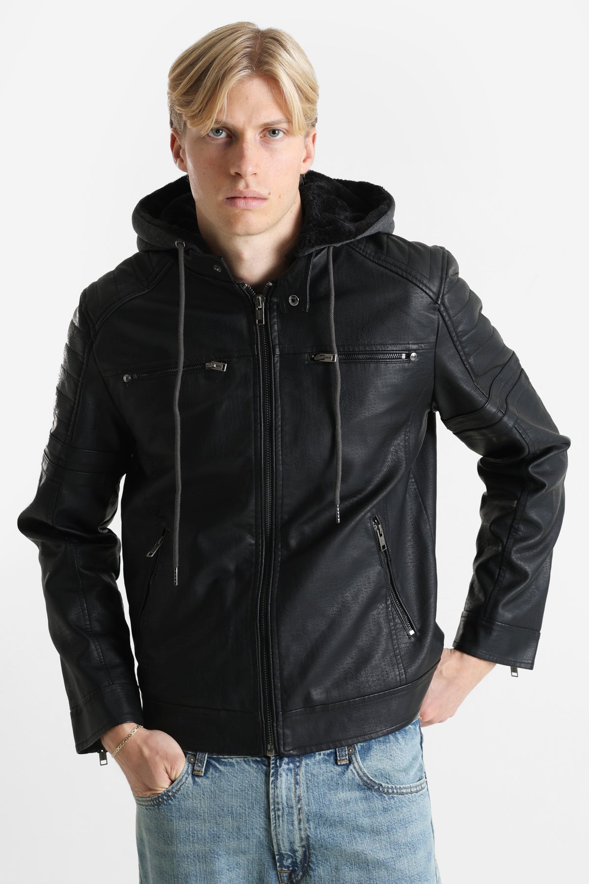 Veste en similicuir doublée - Black