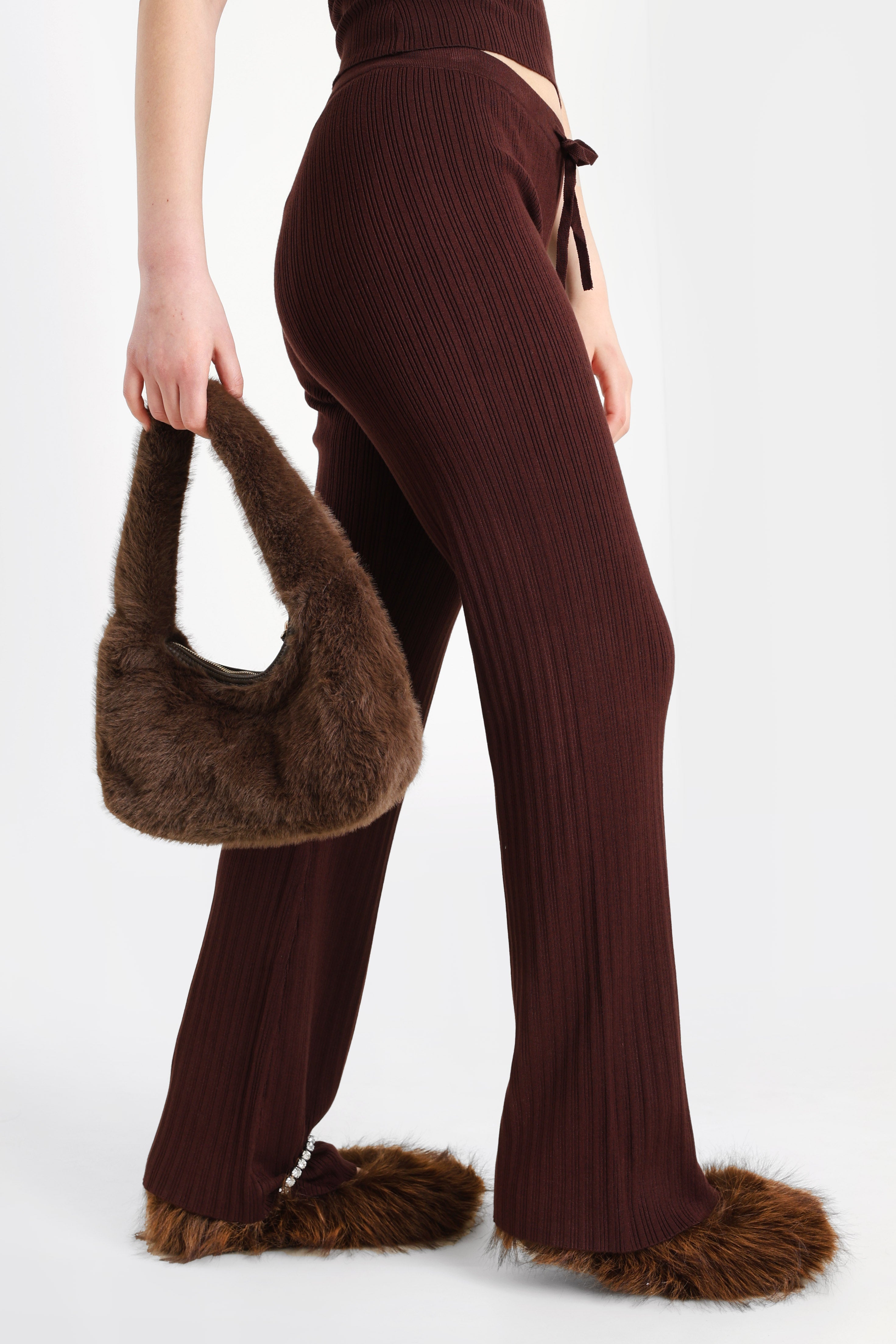 Gerippte Strickhose - Dunkelbraun