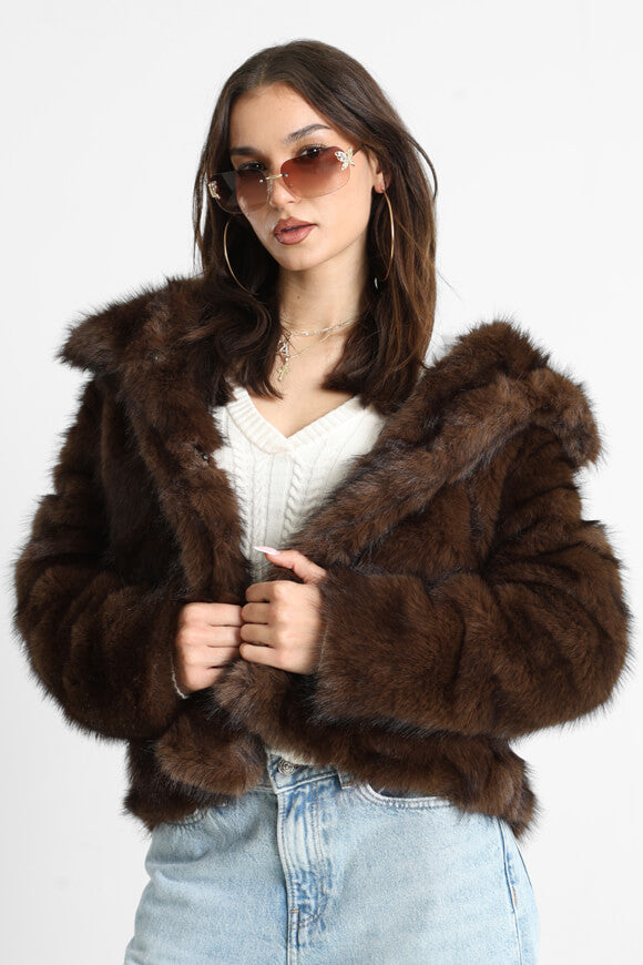 Cappotto in pelliccia sintetica - marrone scuro