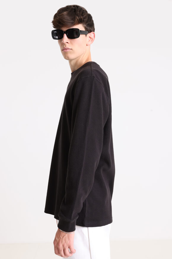 Langarmshirt mit Waffelstruktur - Black