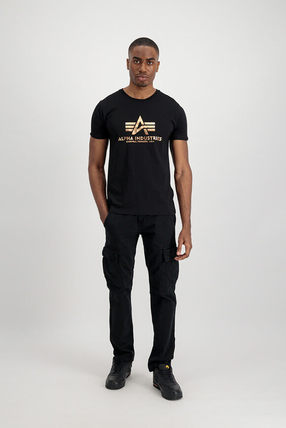 Basic Foil Print T-Shirt - Black + Yellow Gold