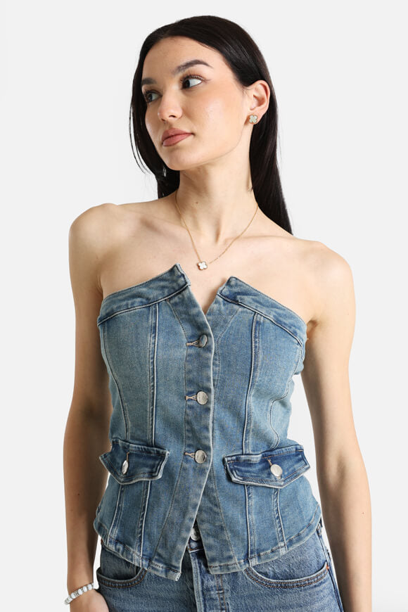 Top corsetto in jeans - denim blu