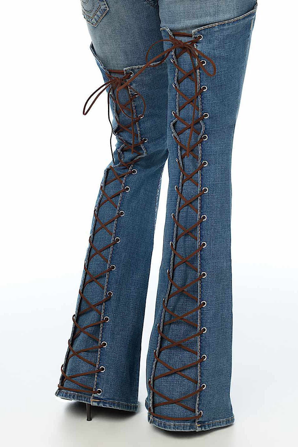 Lace-up ultra flare jeans - Driftwood