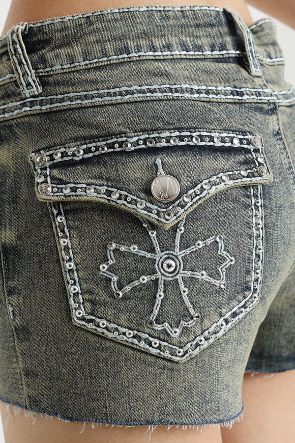 Jeansshorts - Blau/Grün