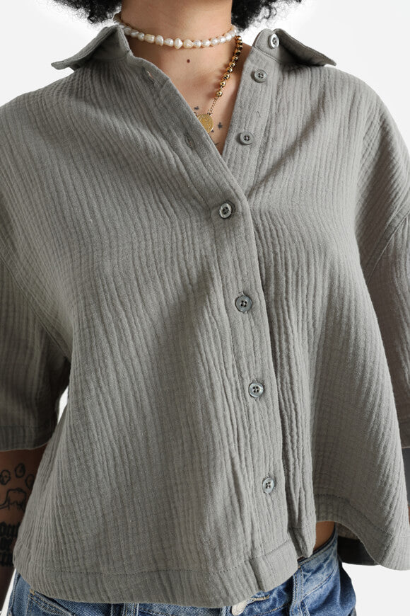 Musselin Crop Hemd - Khaki