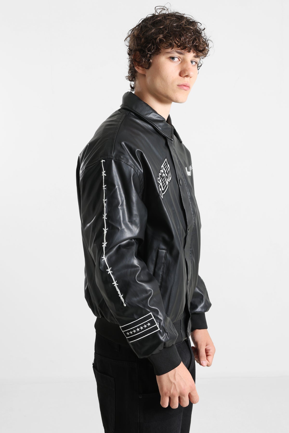 Veste bomber en similicuir - Black + White
