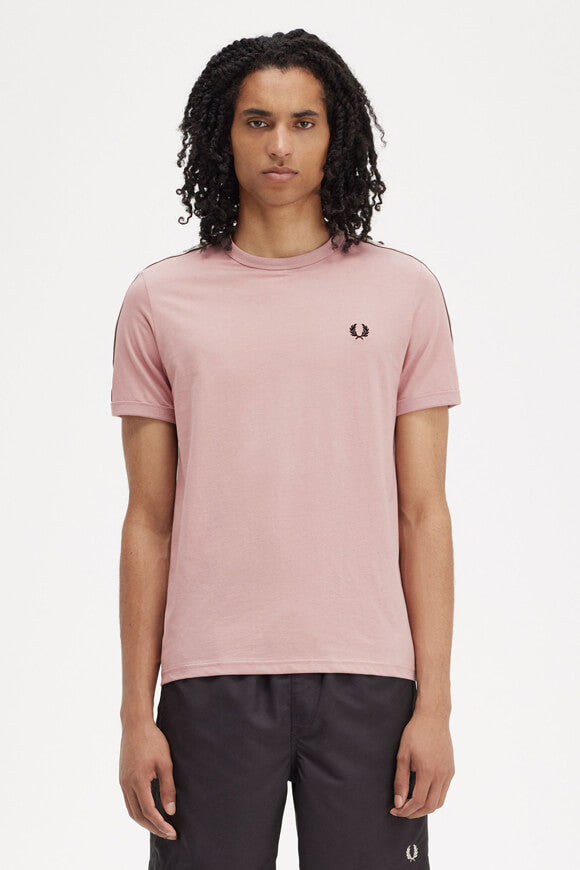 Contrast Tape Ringer T-Shirt - Dusty Rose Pink + Black