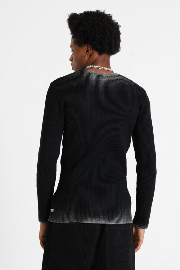 Gerippter Strickpullover - Schwarz + Grau