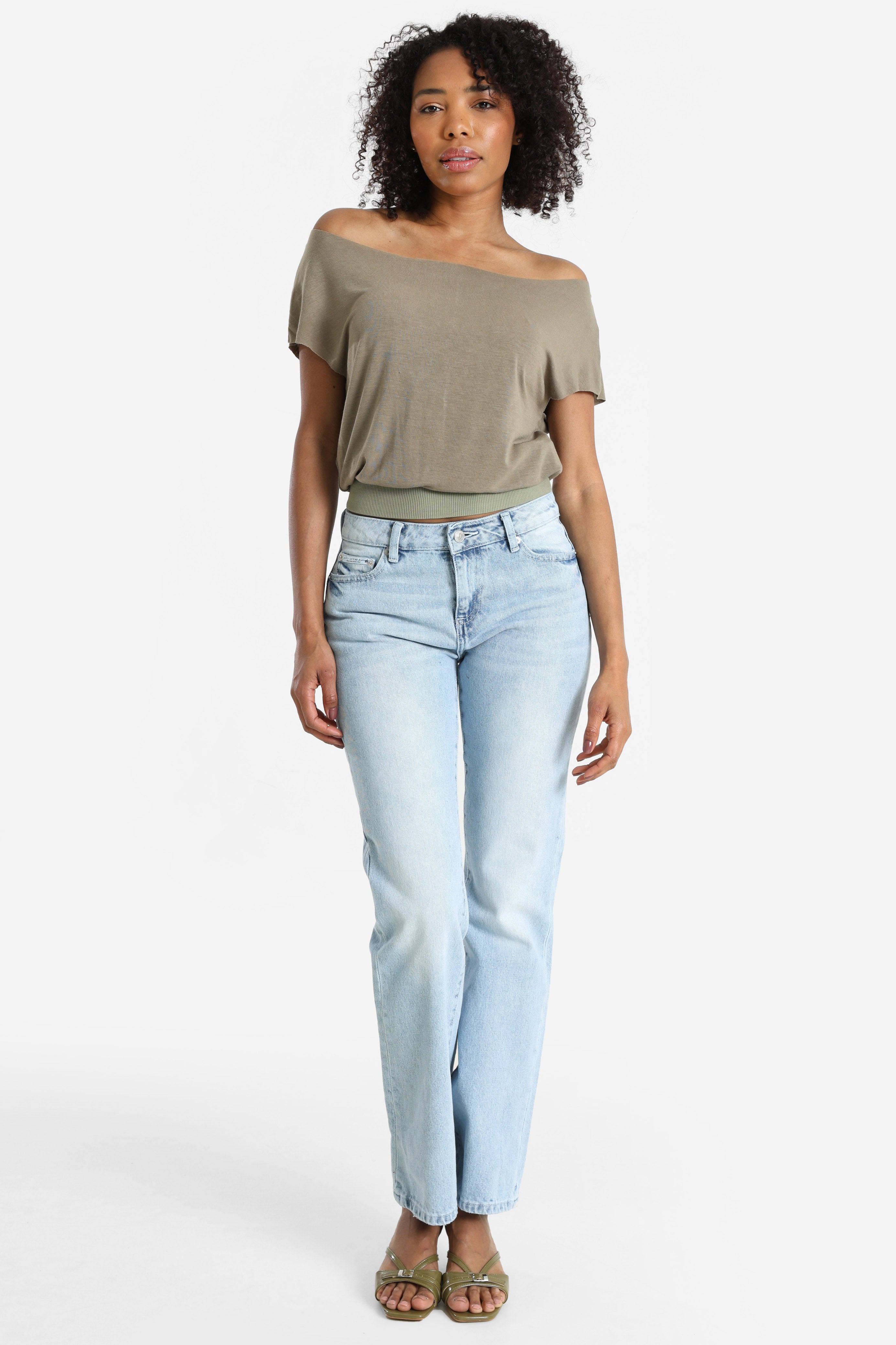 Off Shoulder T-Shirt - Khaki