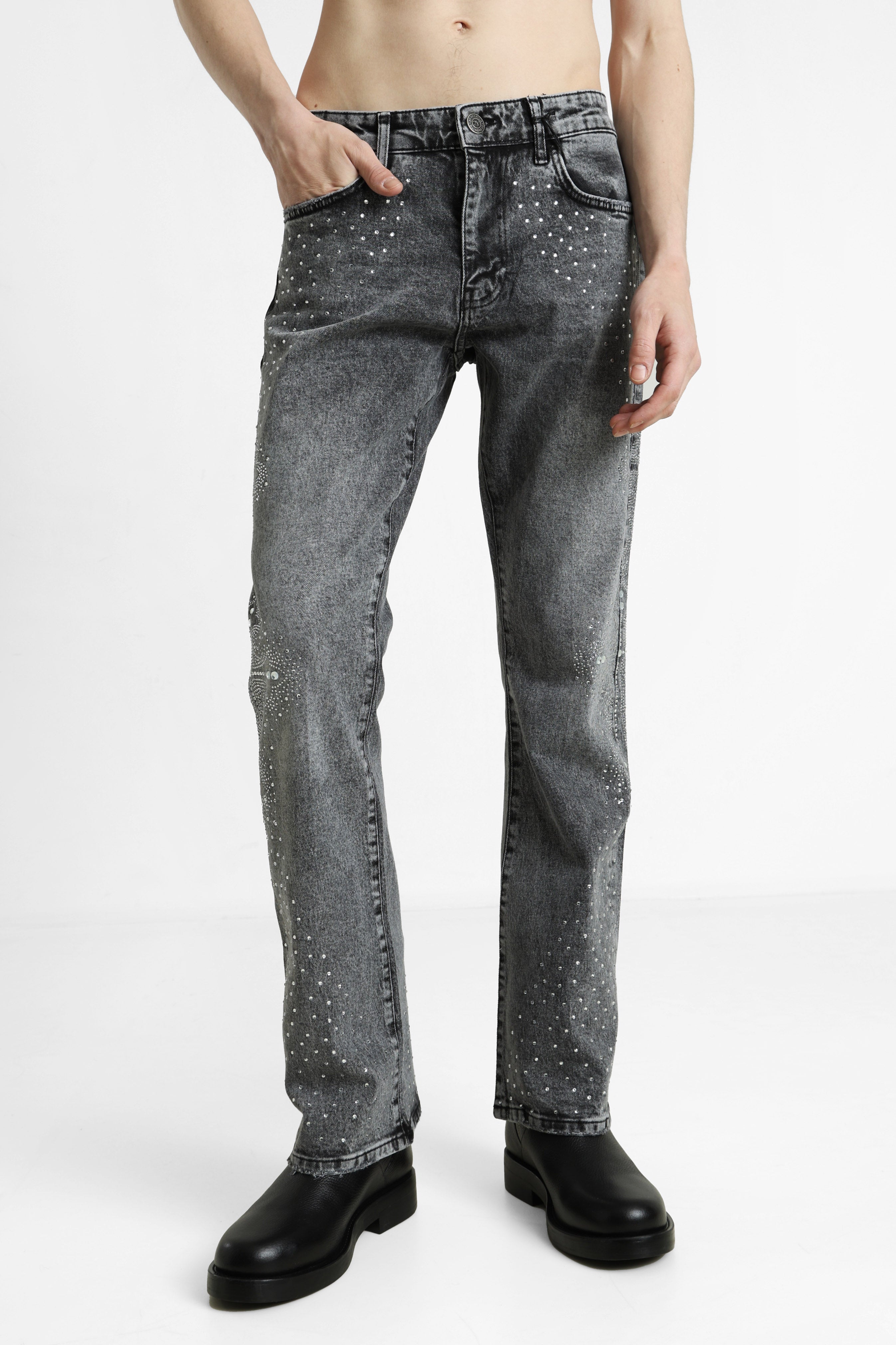 Jean loose fit avec strass - Black Washed