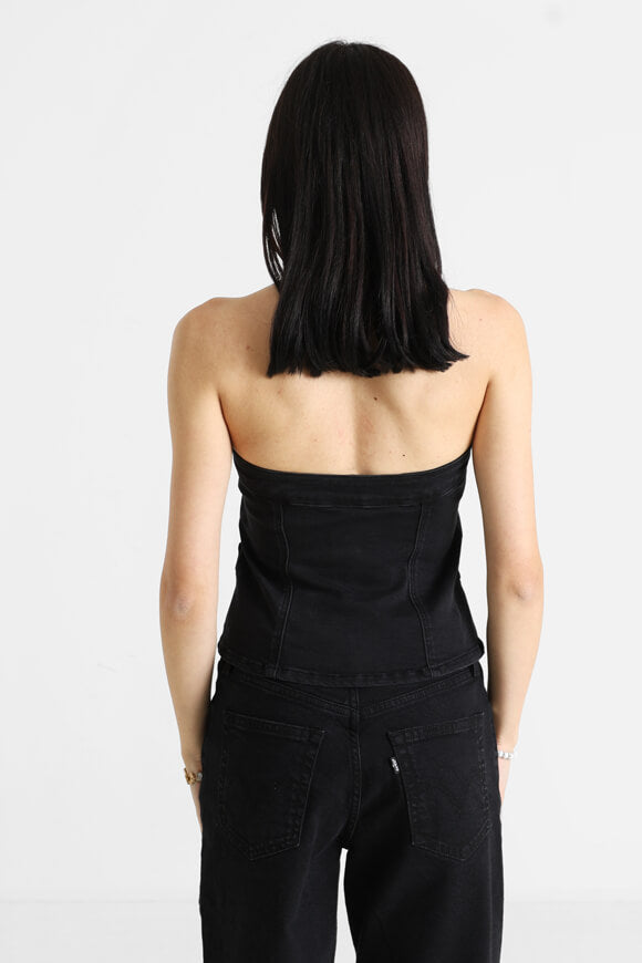 Top corsetto in jeans - nero