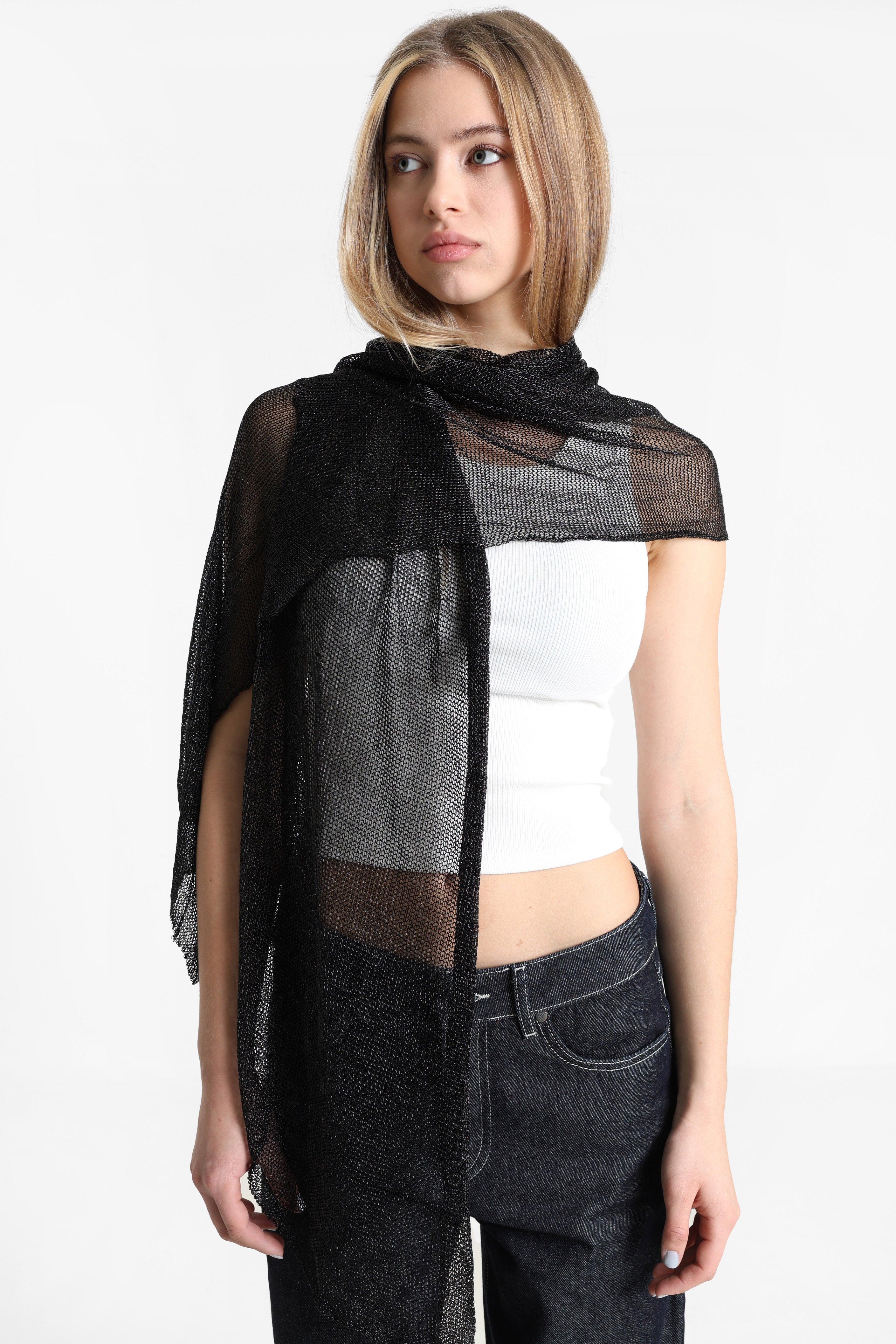 Häkeltuch / Foulard mit Lurexgarn - Black