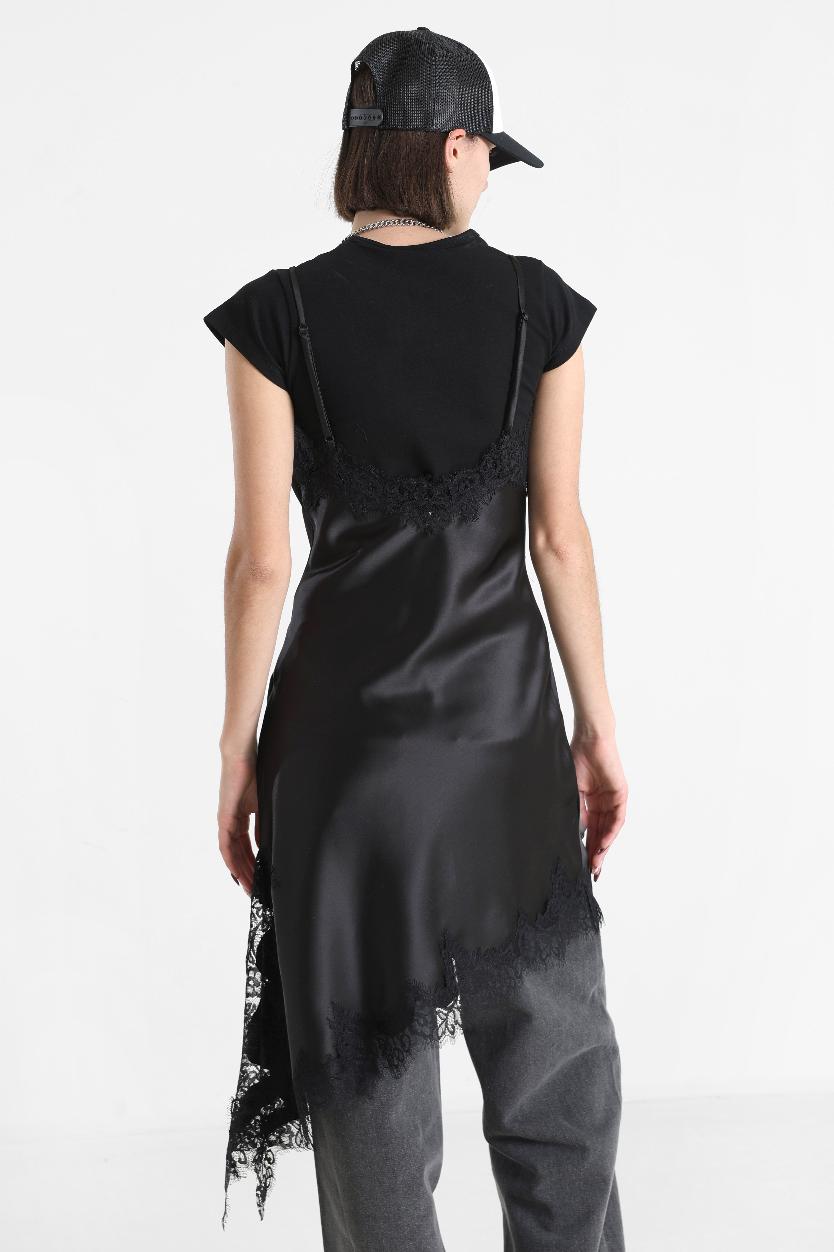 Asymmetric satin dress - Black