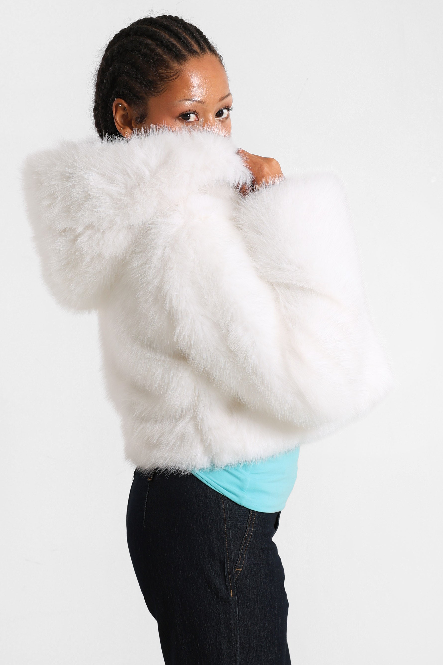 Veste courte en fourrure synthétique - Blanc