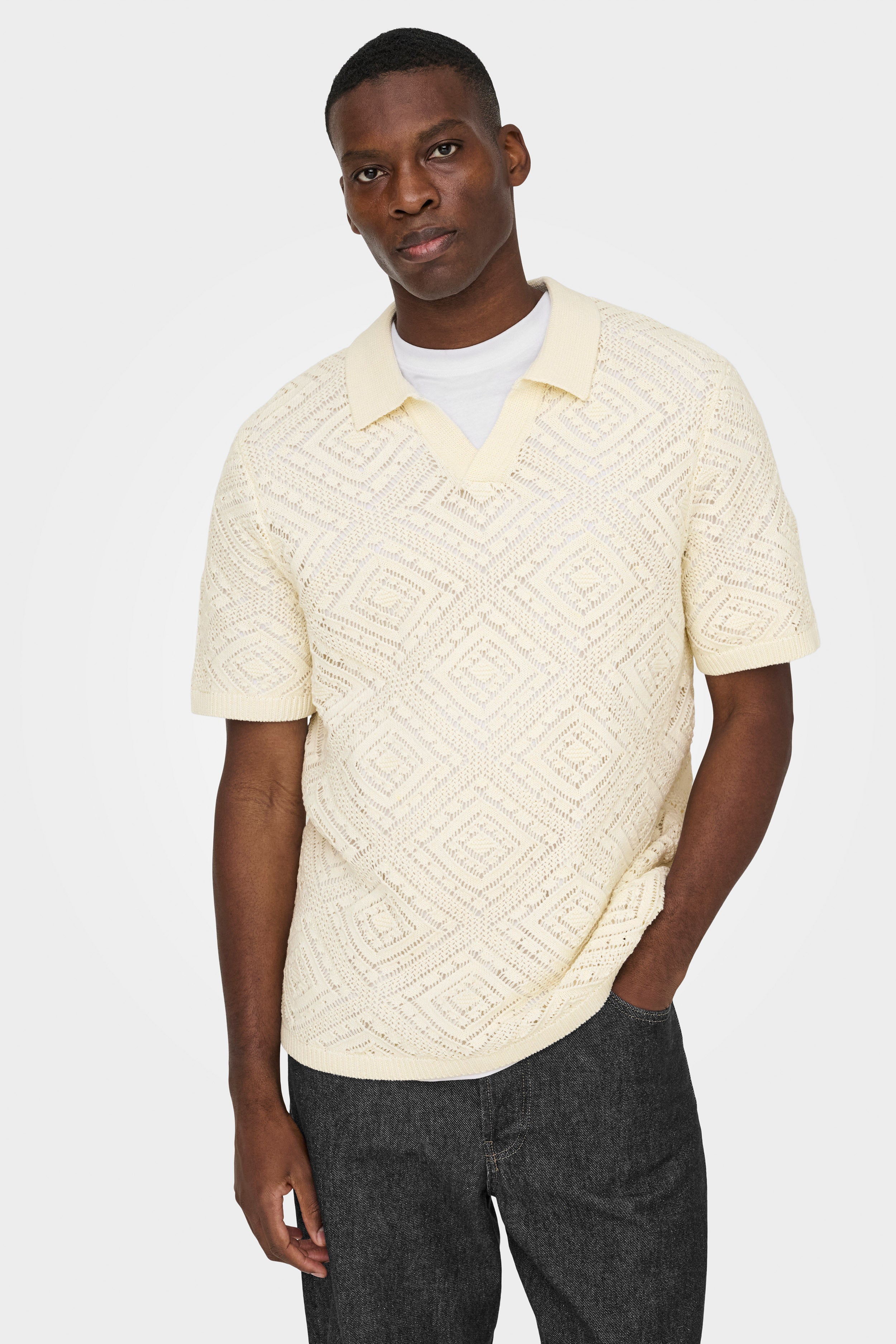 ONSKOLMAR Strick Polo - Cloud Dancer