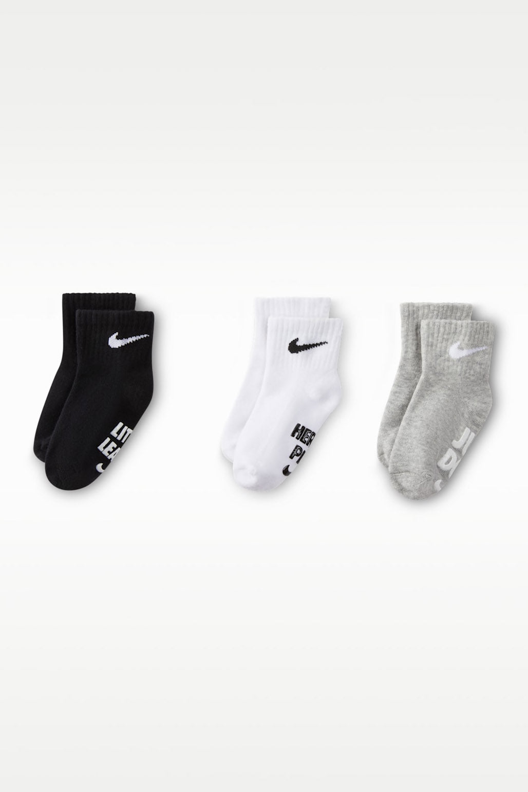 Dreierpack Anti-Rutsch Baby Socken - White + Light Grey Heather + Black