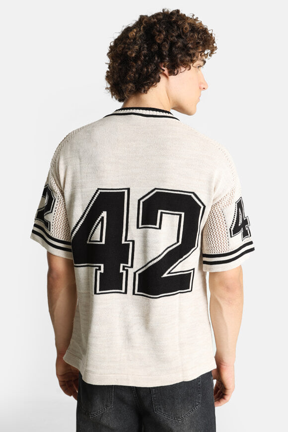 Loose knit T-shirt - Beige + Black
