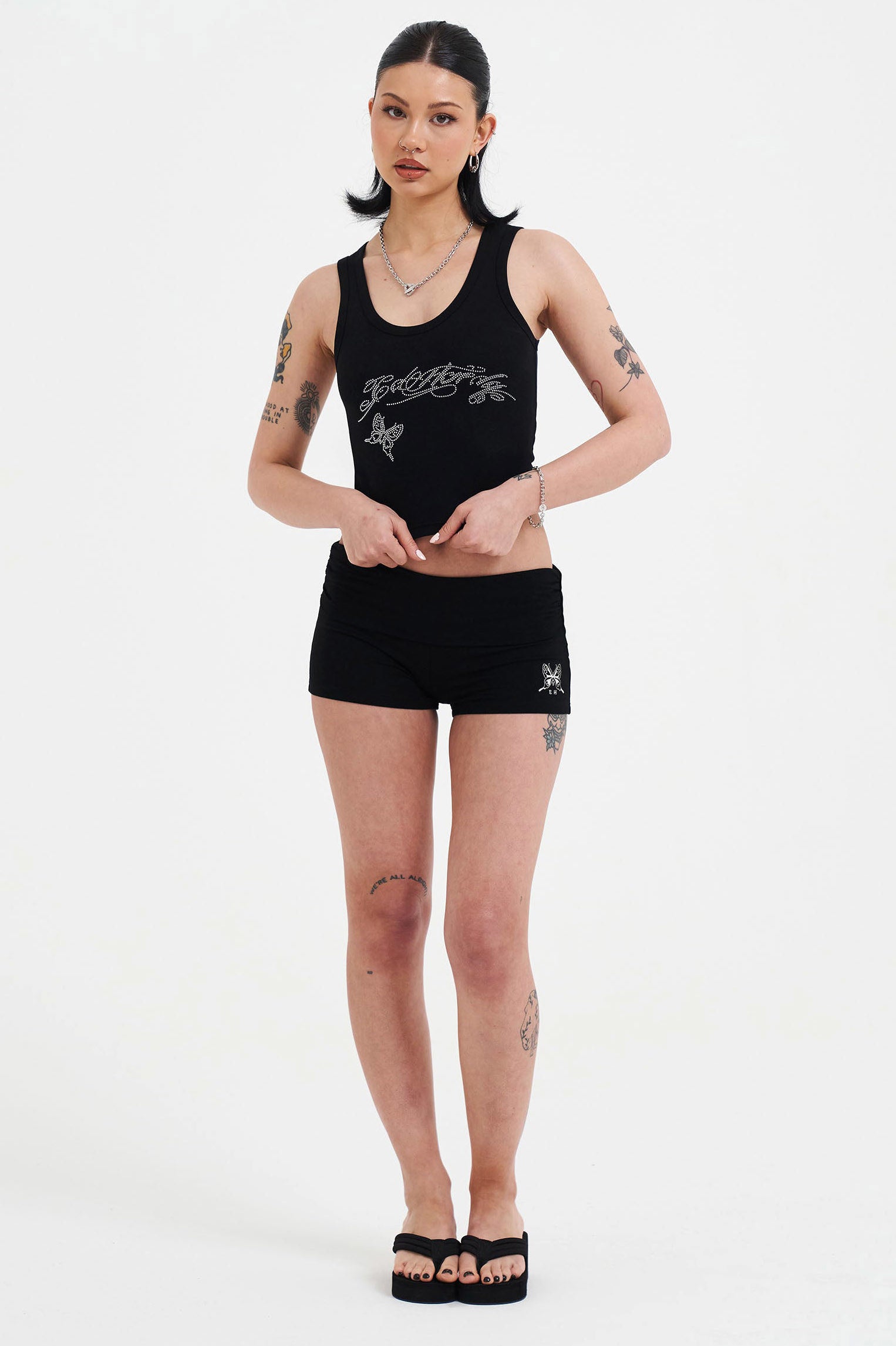 Butterfly Stoffshorts - Black