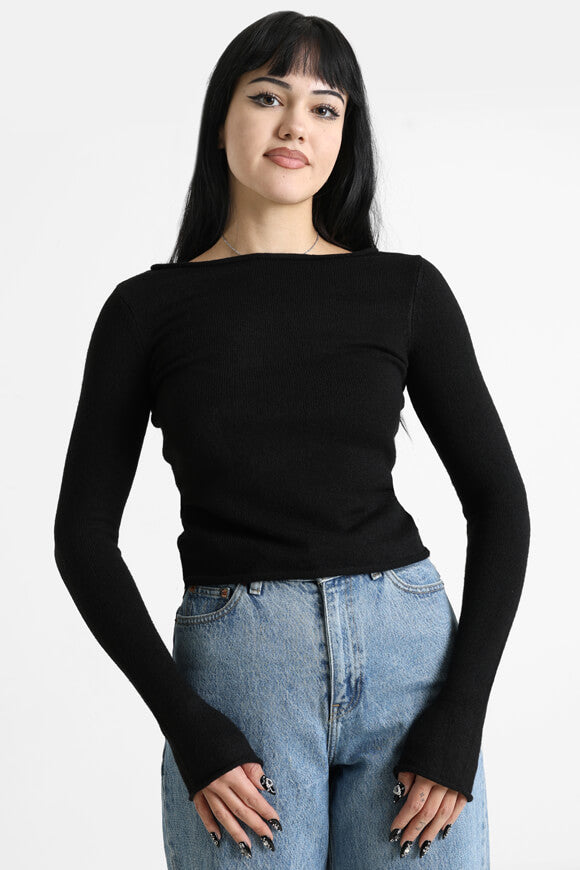 Crop Strickpullover - Schwarz