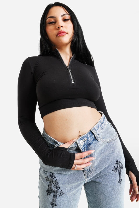 T-shirt à manches longues Crop - Noir