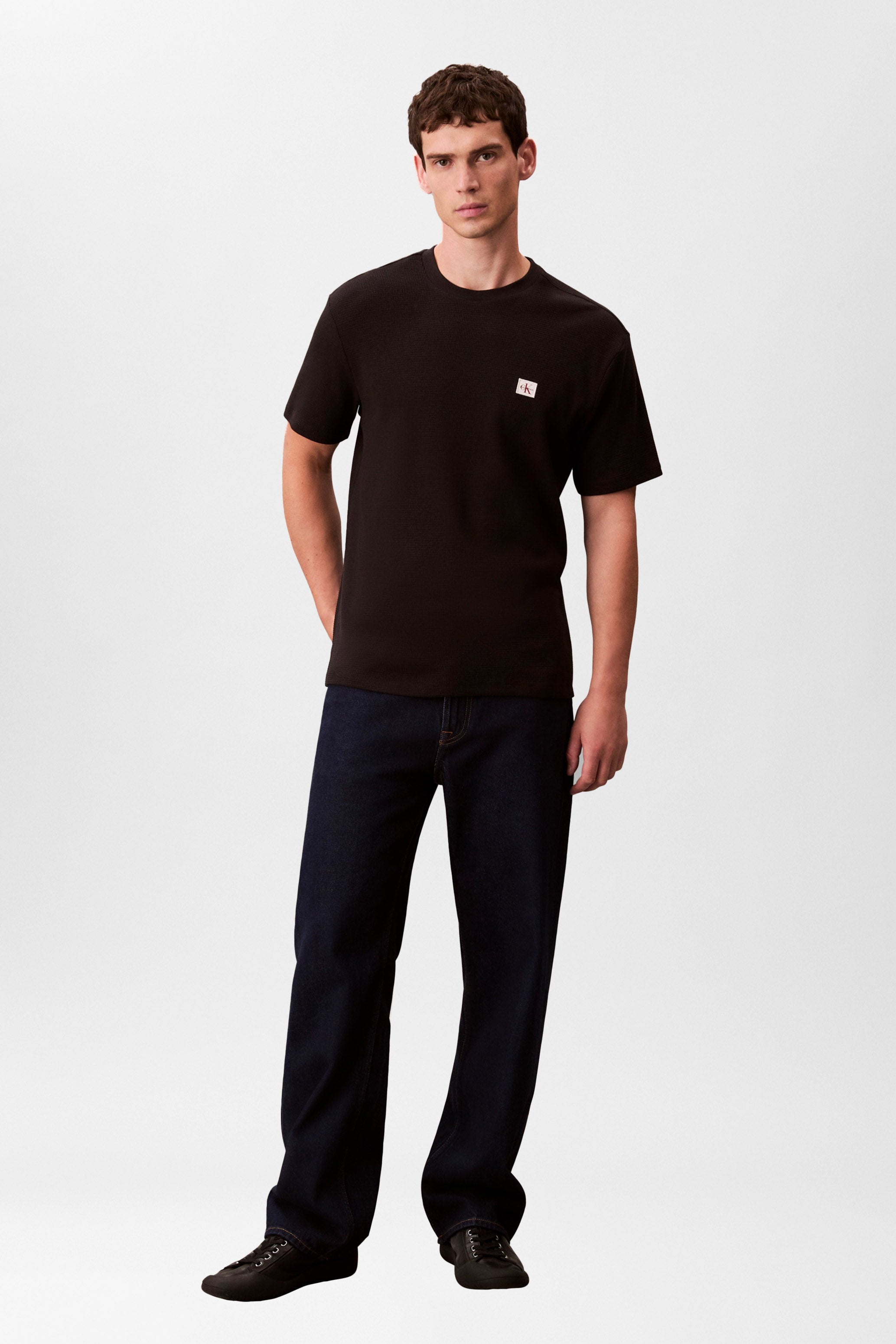 T-Shirt mit Waffelstruktur - Black