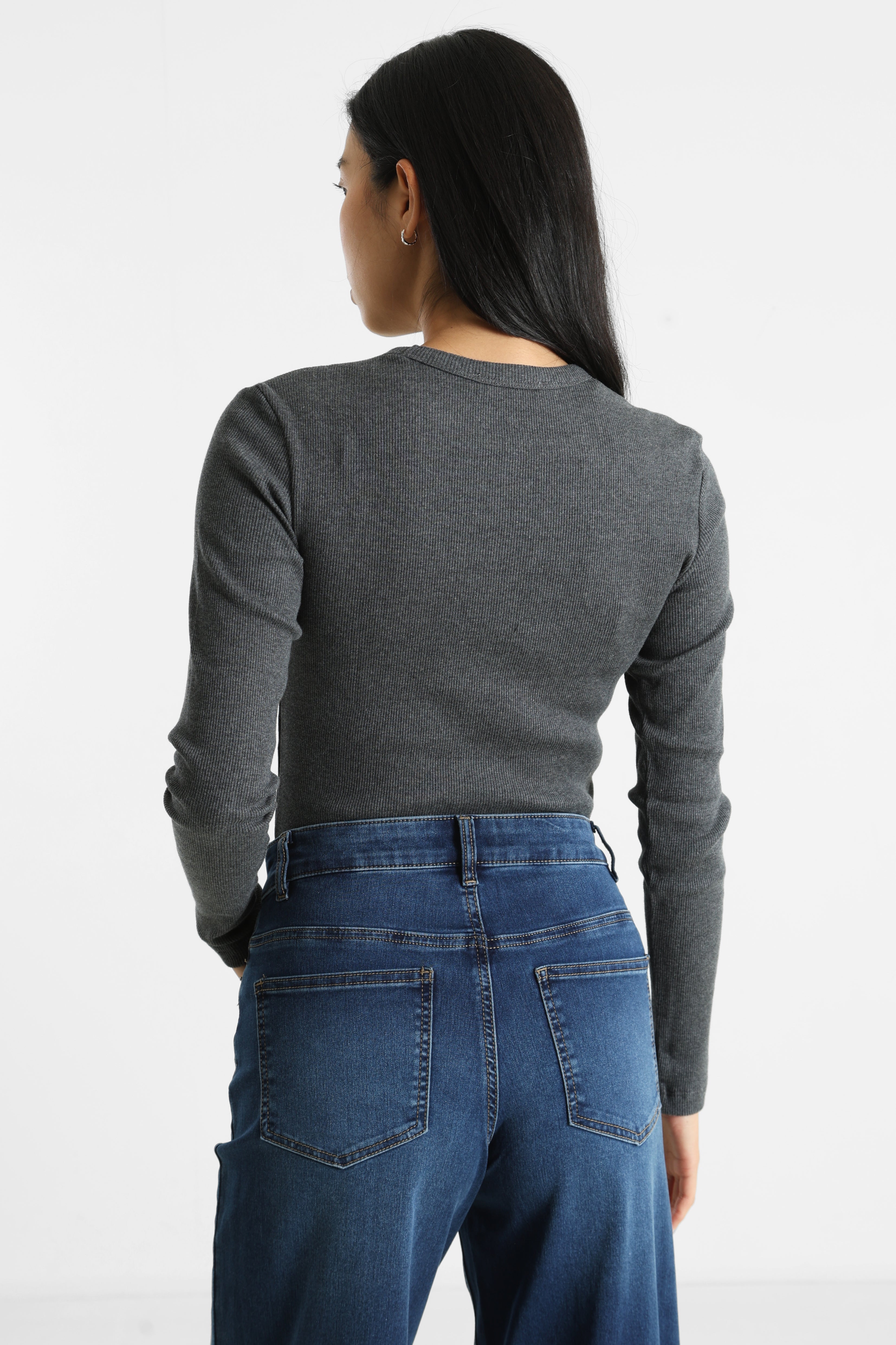 Ribbed long sleeve shirt - Pitch chine