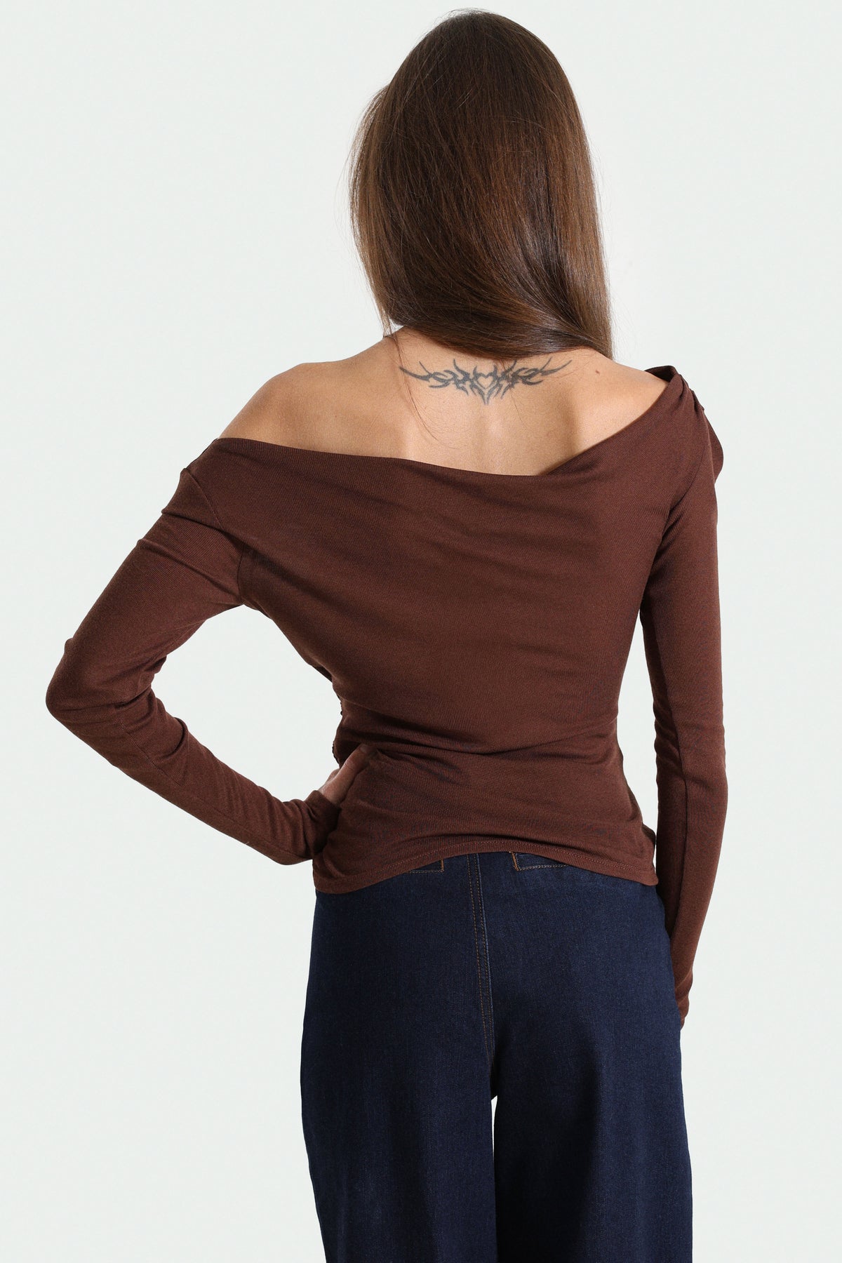 Camicia off shoulder maniche lunghe - Brun