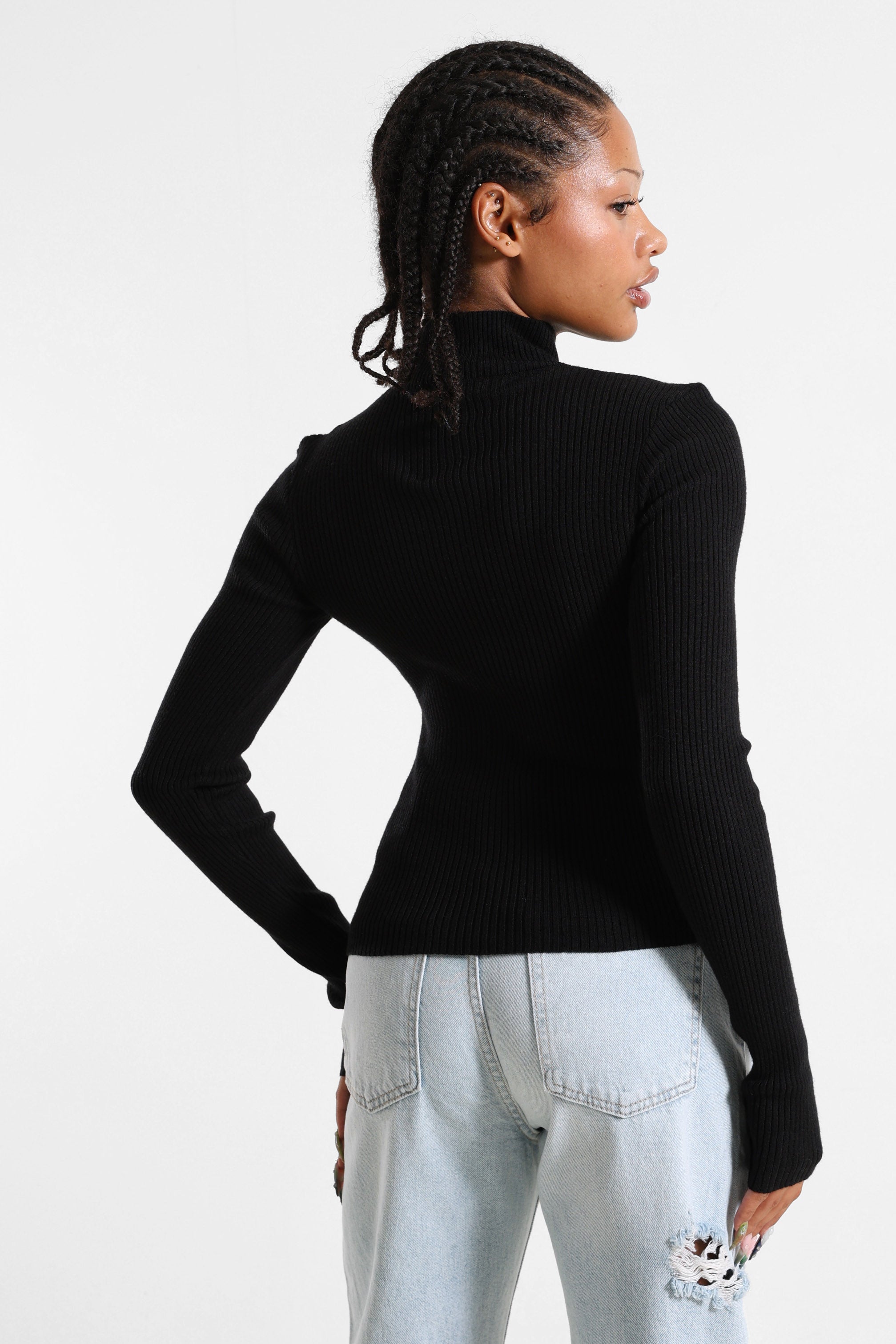 Maglione corto in maglia a coste - Nero