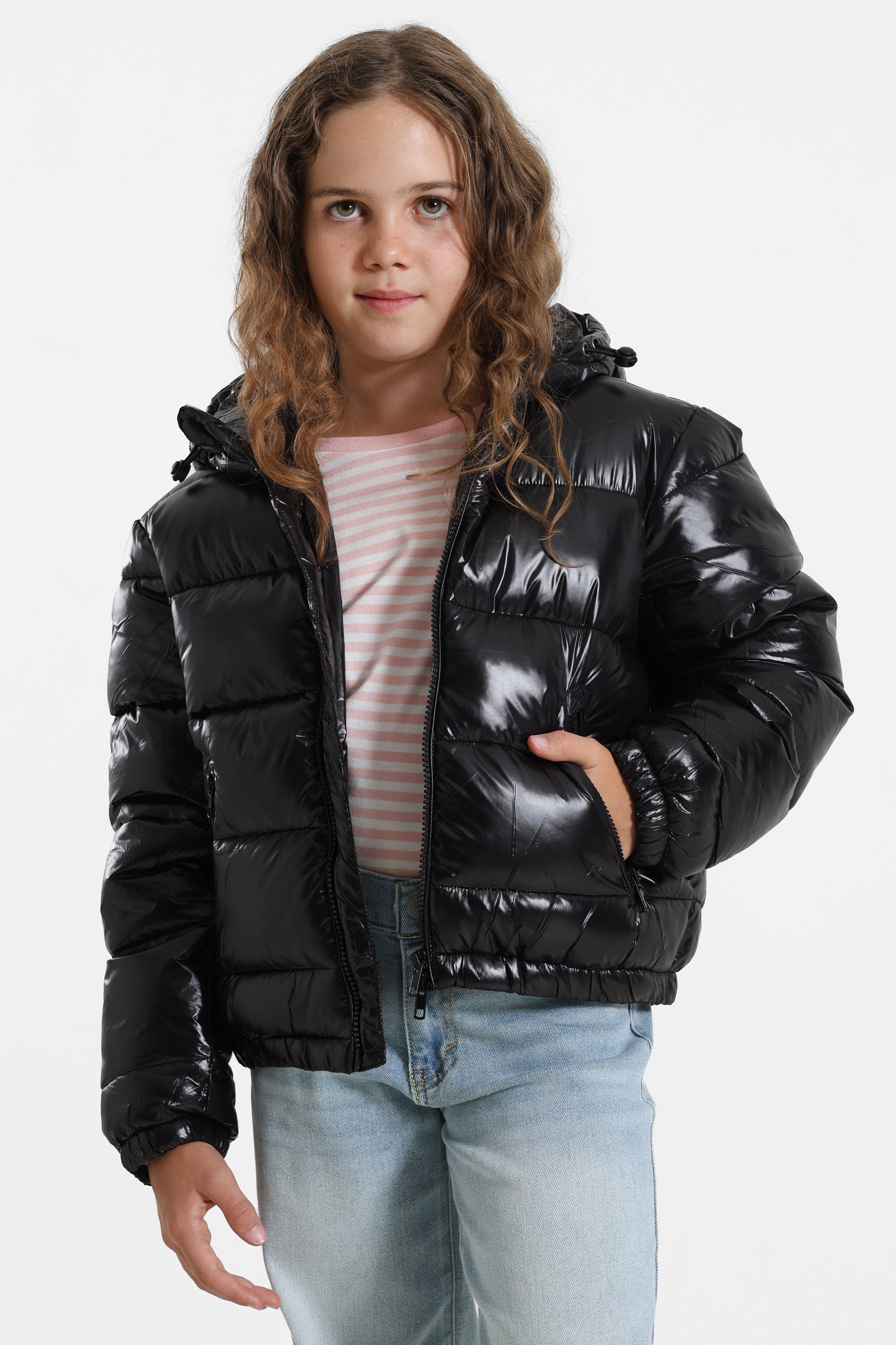 Pufferjacke in Glanz-Optik - Schwarz