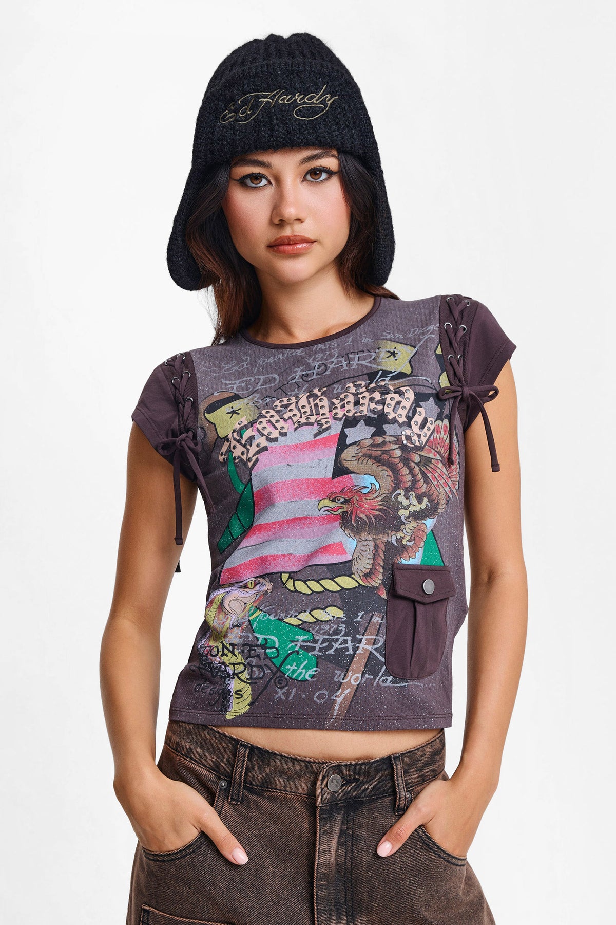 American Eagle t-shirt avec rivets - Brown