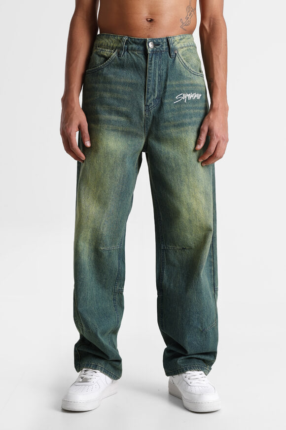 Baggy Fit Jeans - Blau/Grün