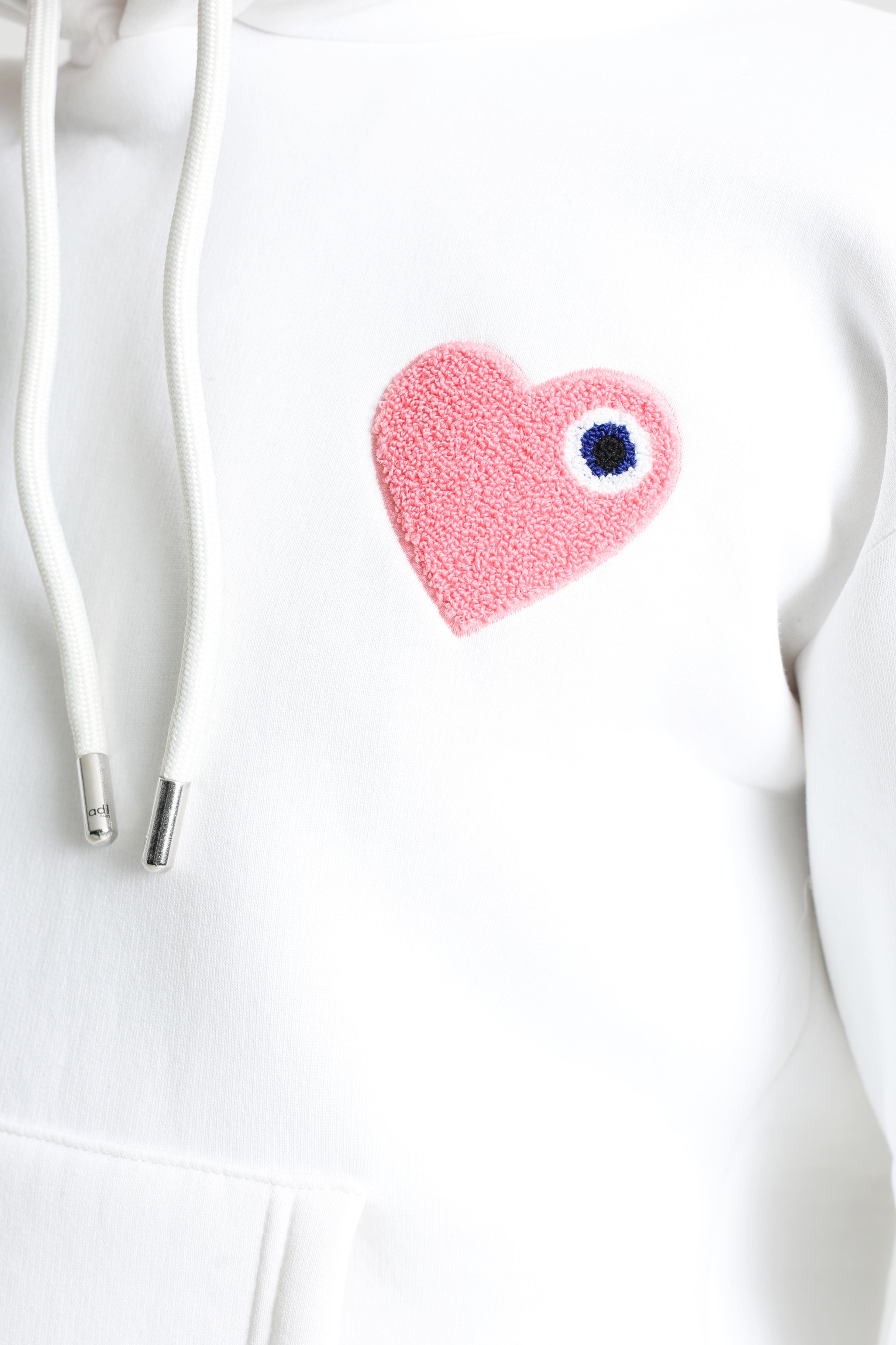 Felpa con cappuccio Heart - Bianco + Rosa