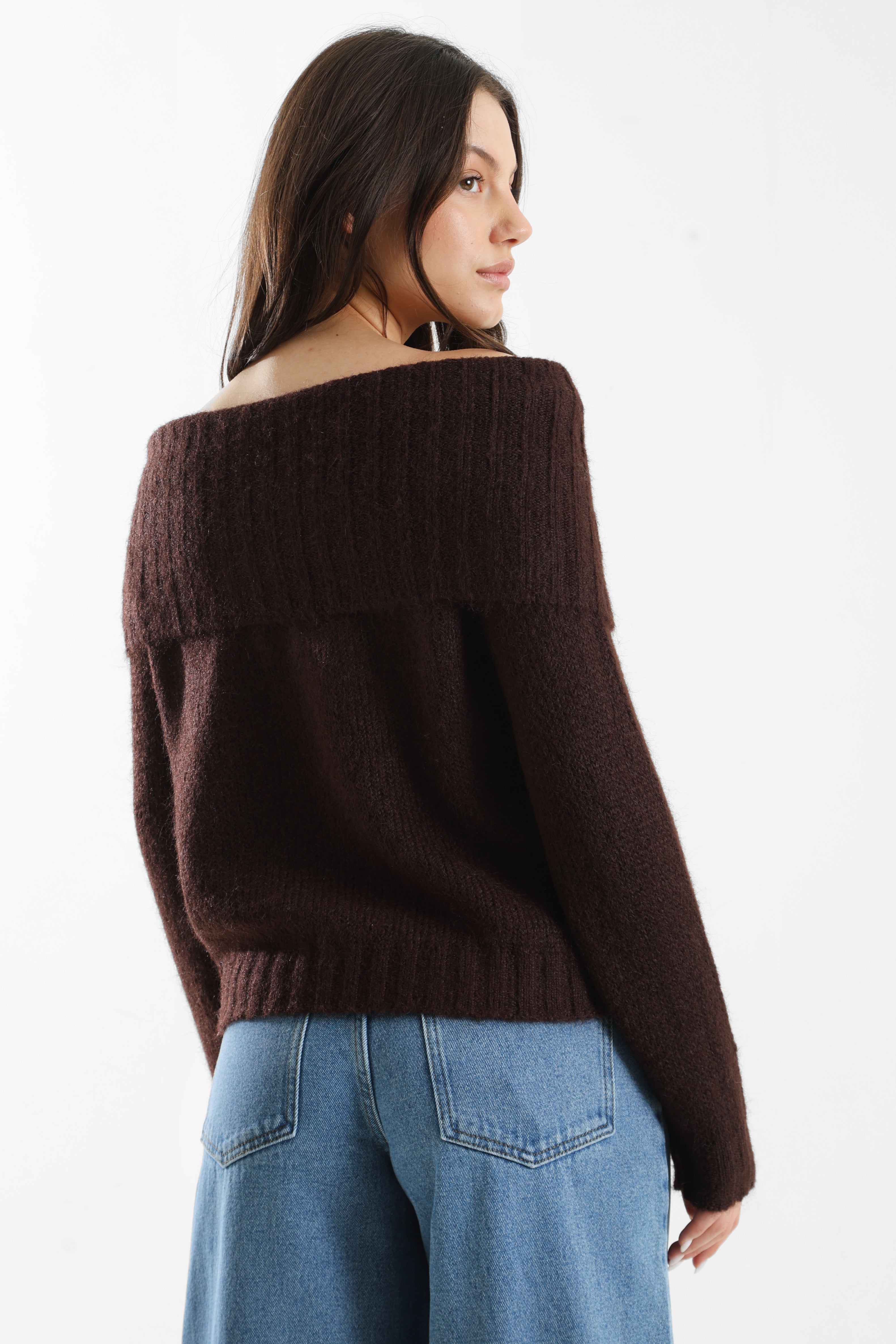 ONLSHINE - Maglione lavorato a spalla - Marrone foca melange