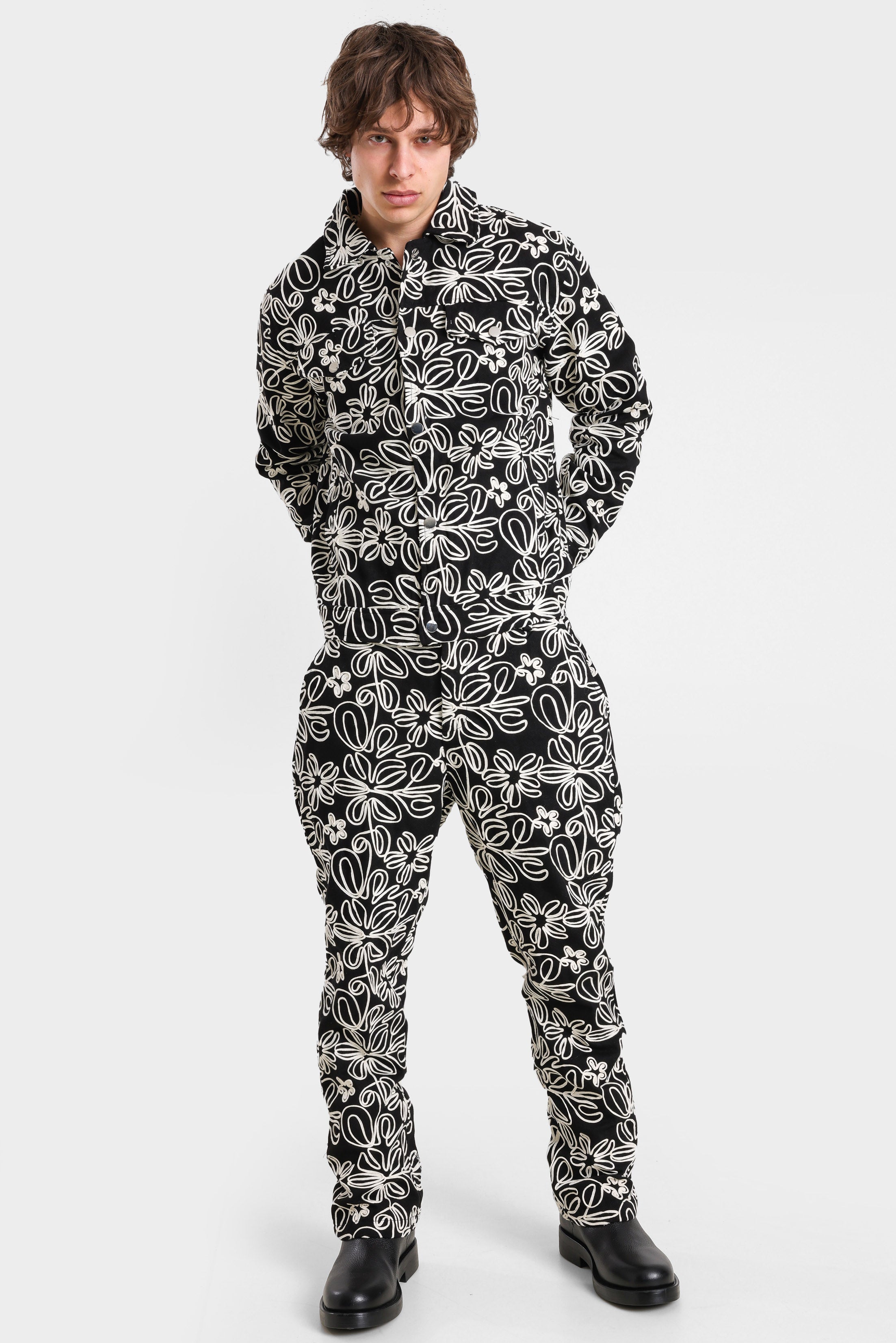 Leichte Jacke aus Twill - Black + Offwhite