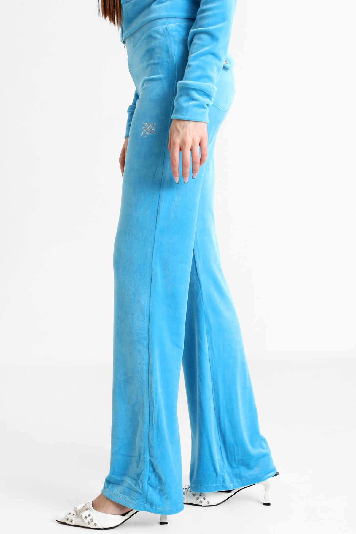 Samt Flare-Hose - Azurblau