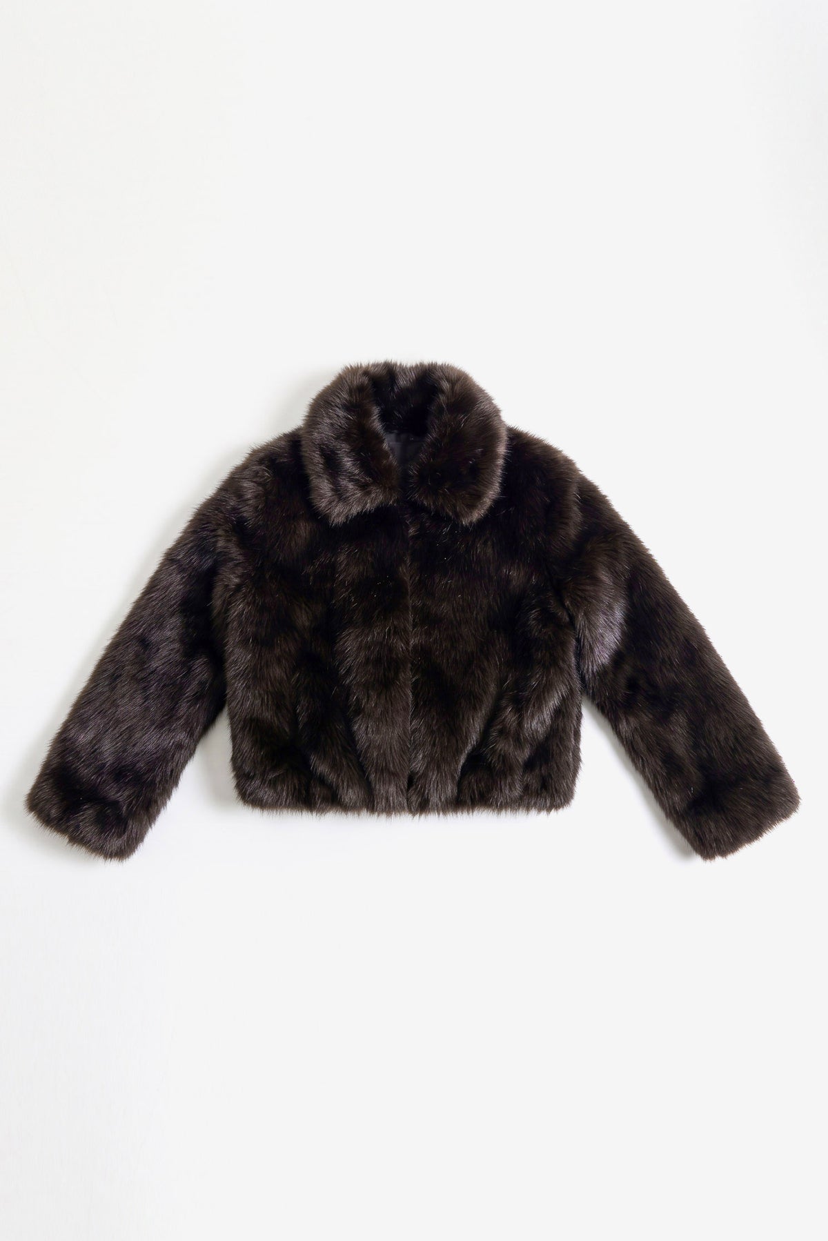 Manteau court en fourrure synthétique - Brun foncé