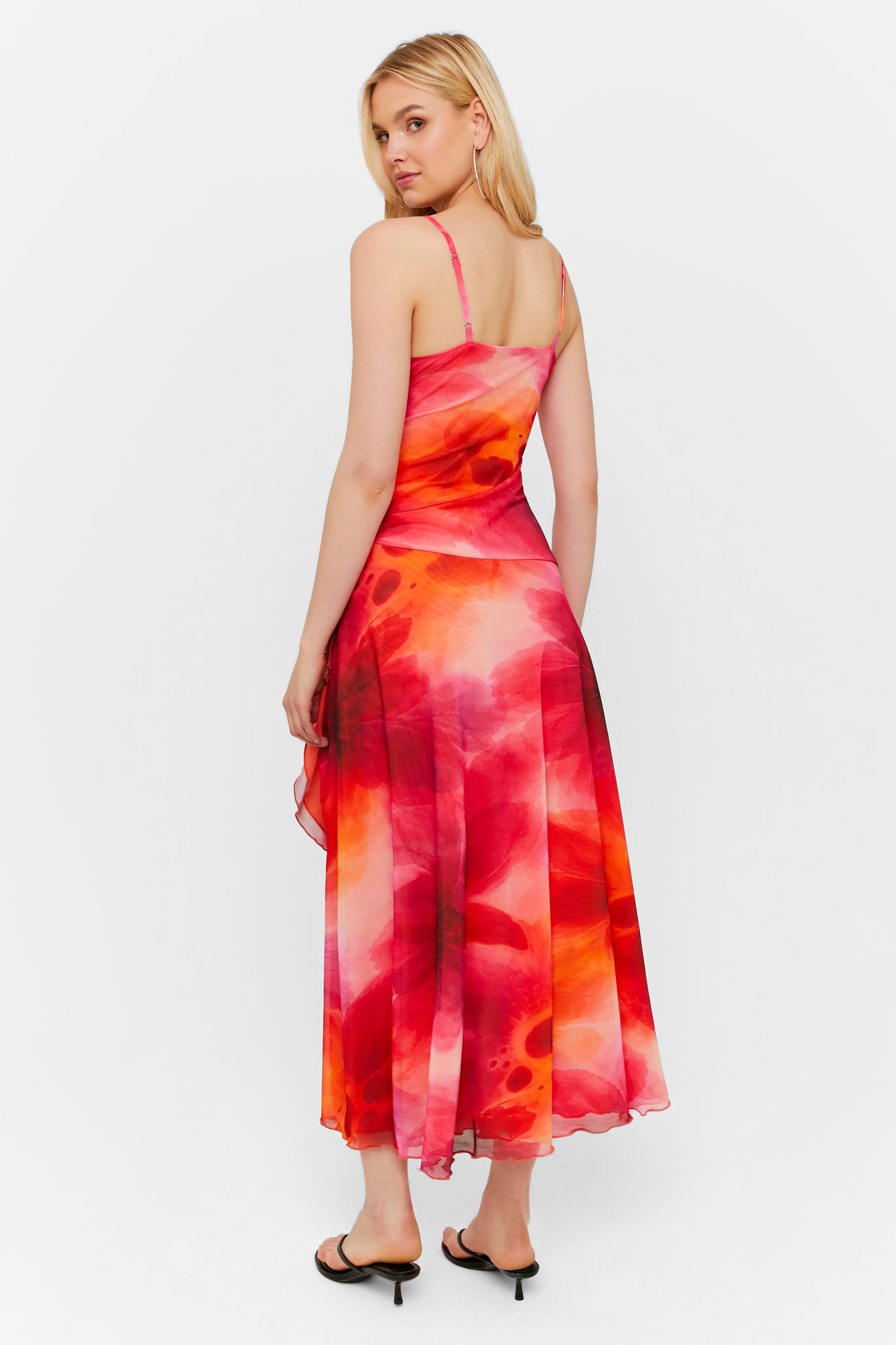 Mesh-Midikleid - Red + Orange