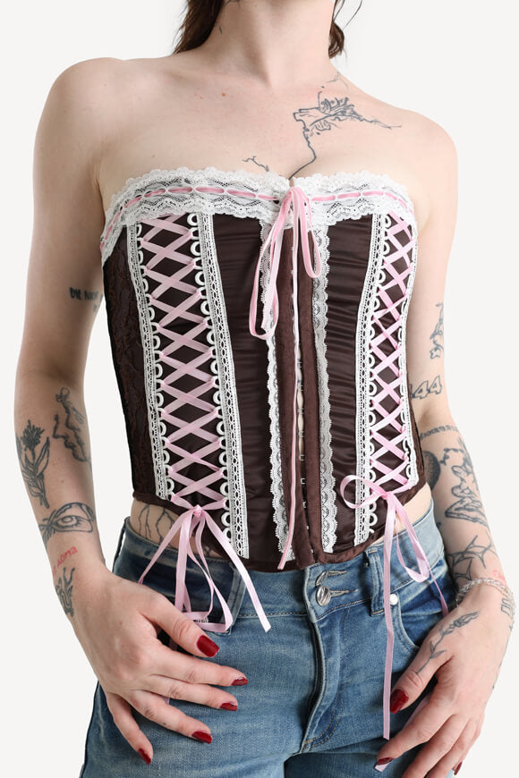 Satin corsage top - dark brown