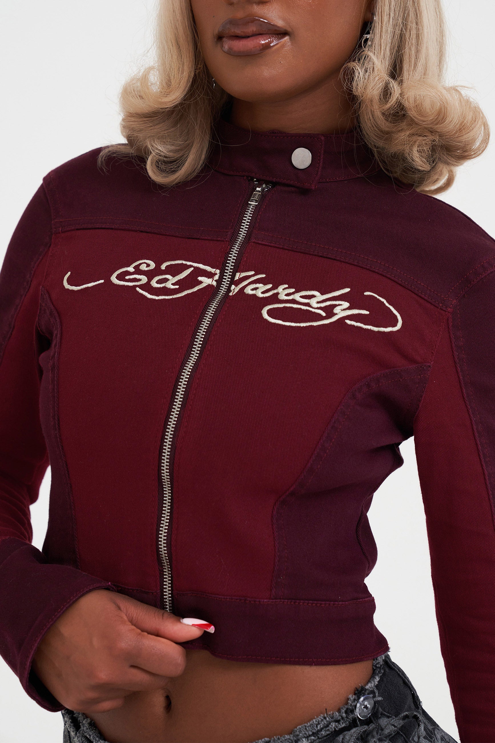 Veste de motard Crop - Bourgogne