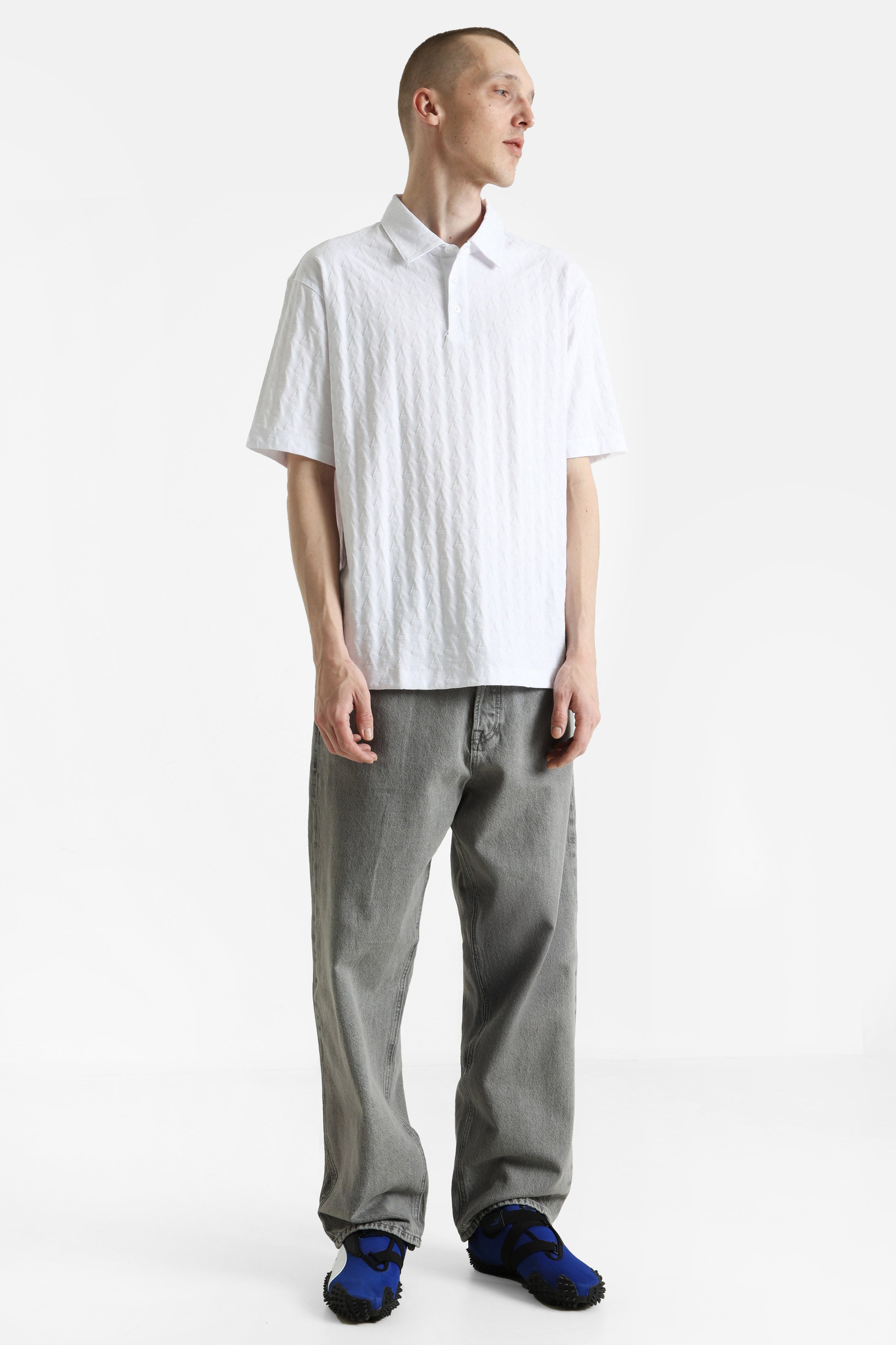 Polo en tissu structuré - White