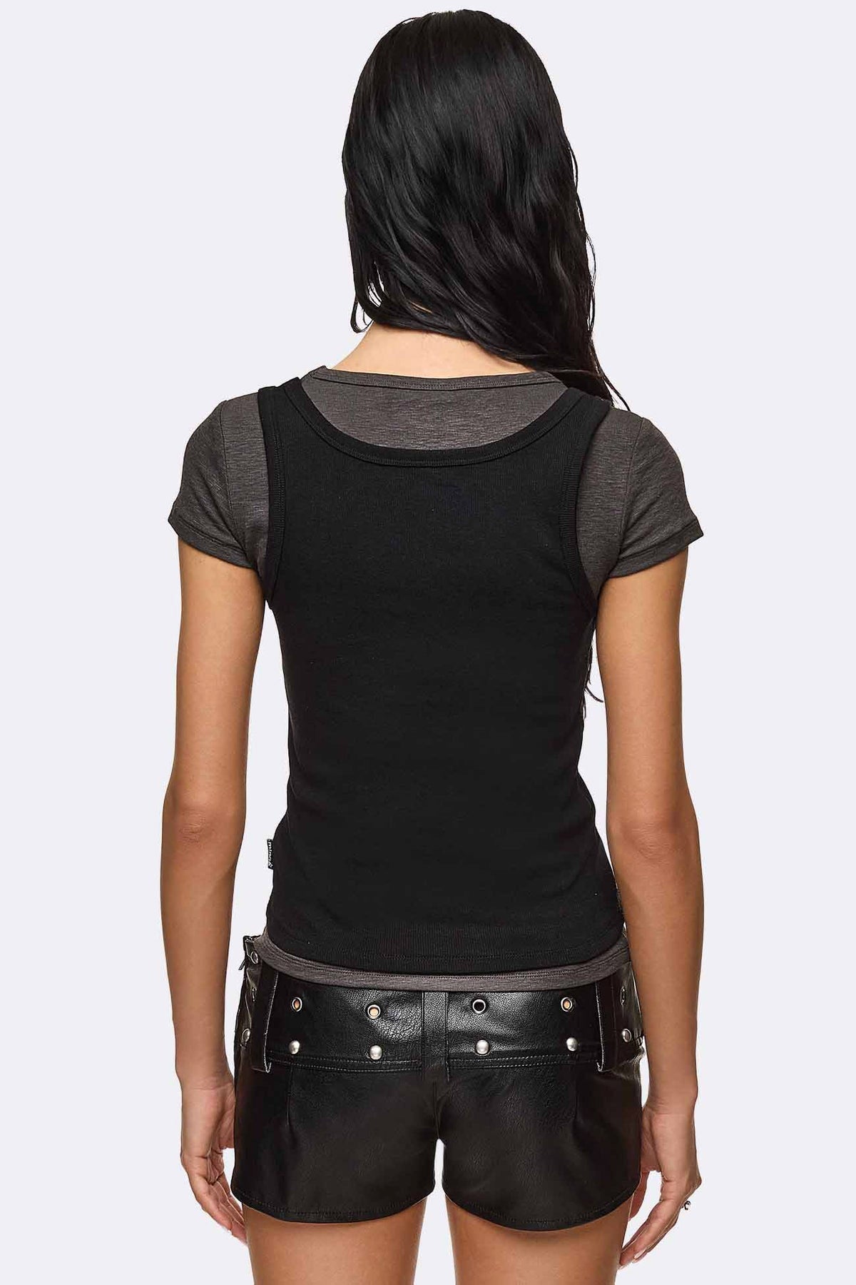 Rumour geripptes T-Shirt & Tanktop - Black + Grey
