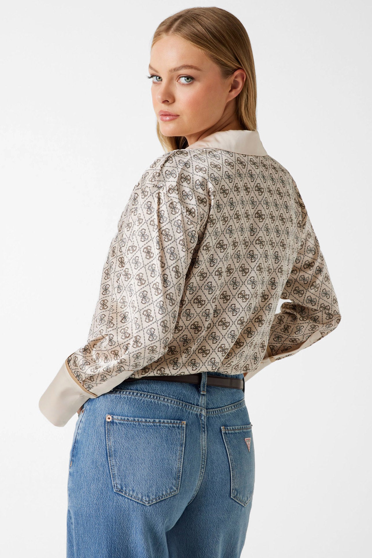 Camicia di raso - Beige chiaro