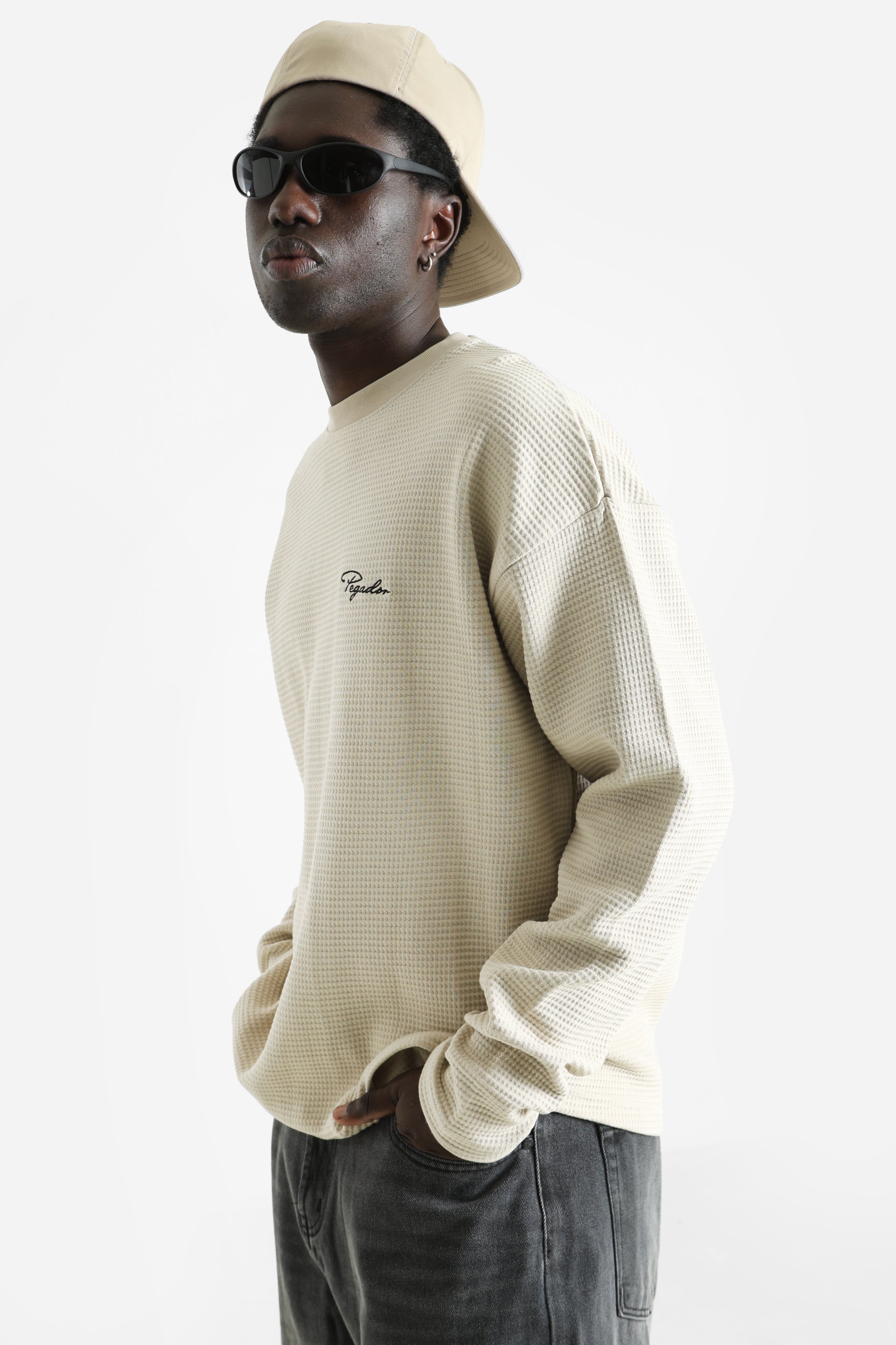 Signar Langarmshirt aus Waffelstoff - Washed Stone Black