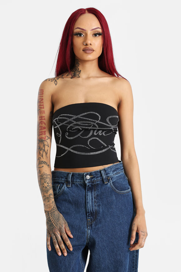 Bandeau Crop Top mit Strass - Schwarz